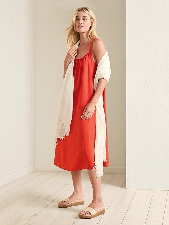 Eileen Fisher Dresses & Skirts - Eileen Fisher Flame Red Organic Linen Cami Lightweight  Midi Dress Size Large